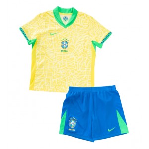 Fotbalové Dres Brazílie Dětské Domácí Oblečení Copa America 2024 Krátký Rukáv (+ trenýrky)